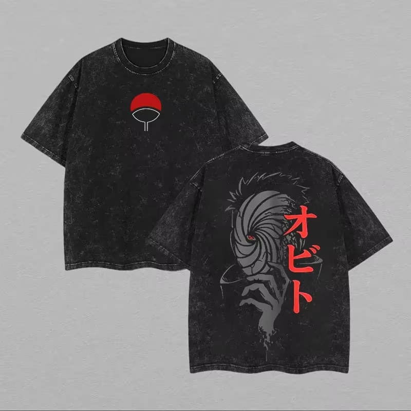 Acid Wash Vintage Graphic T Shirt - T-shirt Naruto Obito Uchiha pour hommes,