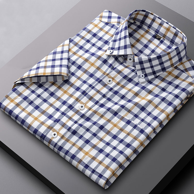 Oxford Cotton Casual Shirt Business - Chemise à carreaux Oxford à manches