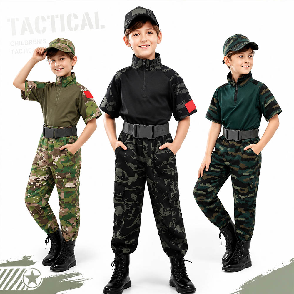 Tactical Military Shirt Cargo - Combinaison tactique de camouflage pour enfants,