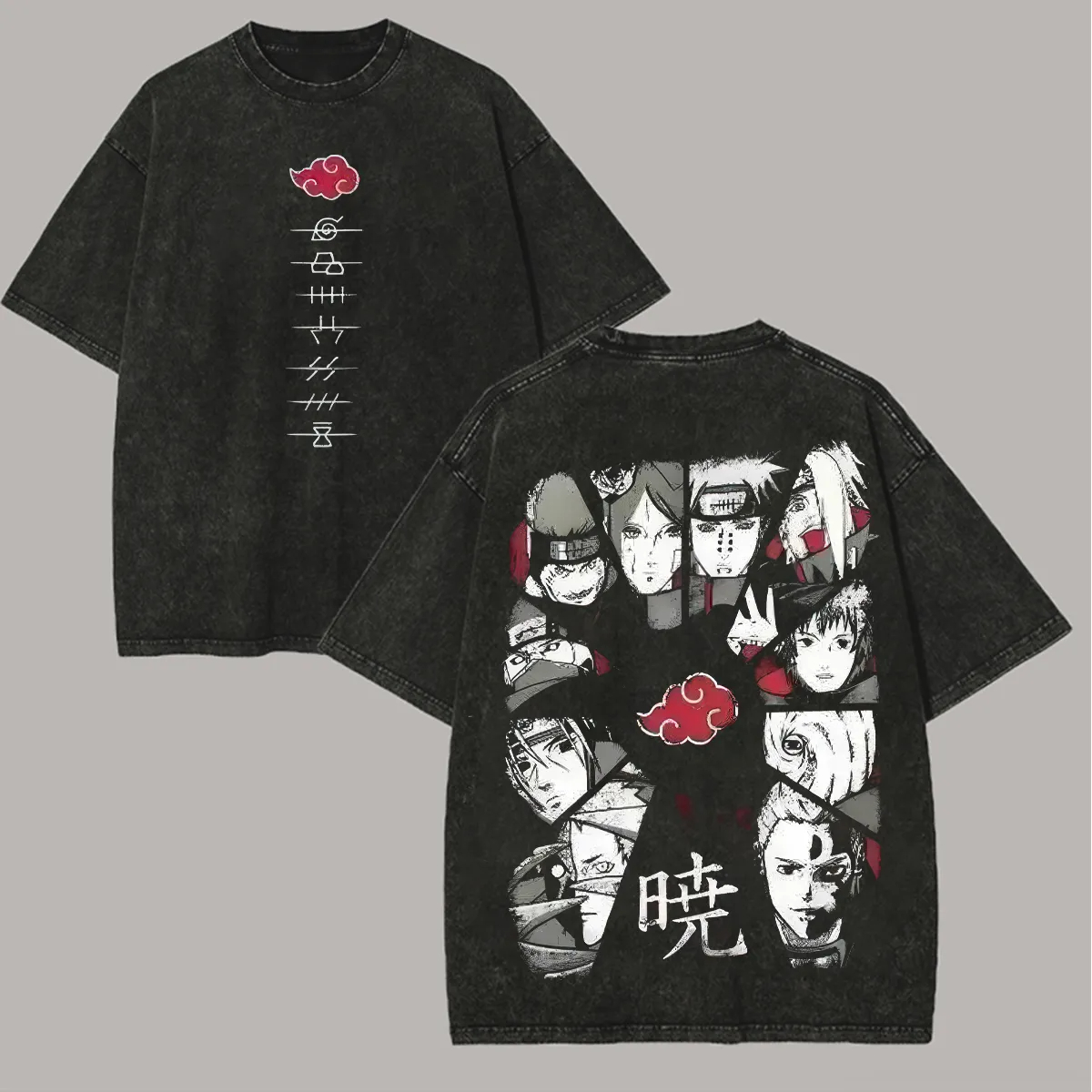 Acid Wash Vintage Graphic T Shirt - T-shirt Akatsuki Naruto pour hommes, effet
