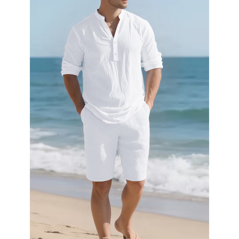 Mens Linen Shirt Long Sleeve - Ensemble deux pièces en lin mélangé