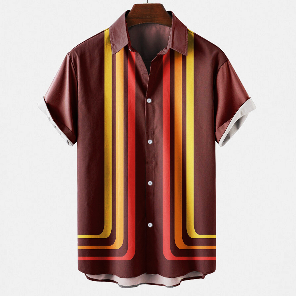 Short Sleeve Bowling Shirt Retro - Chemise de bowling à rayures et