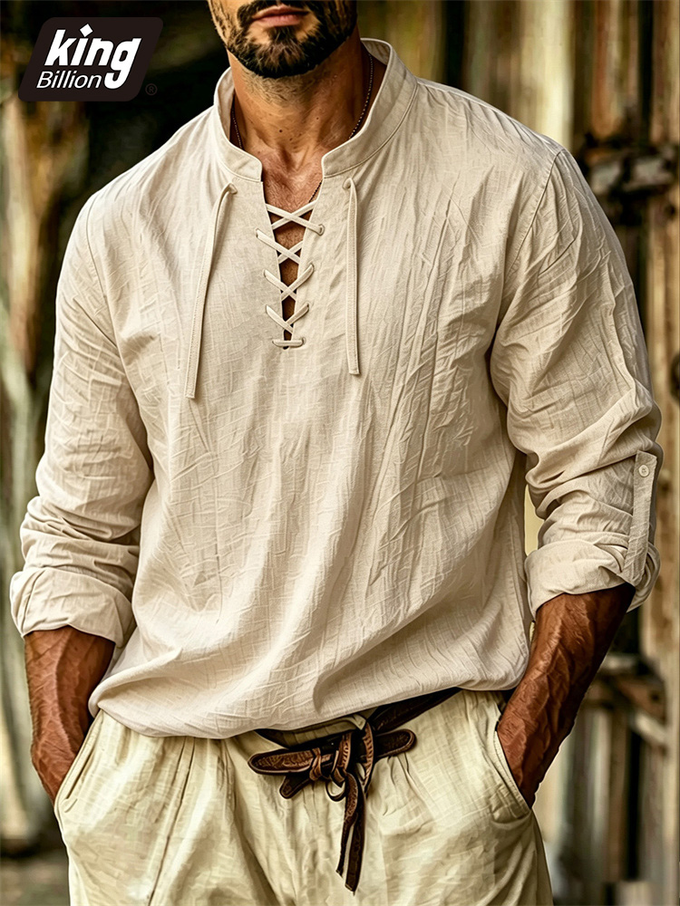 Medieval Gothic Lace Up Pirate Shirt - T-shirt à col en V pour