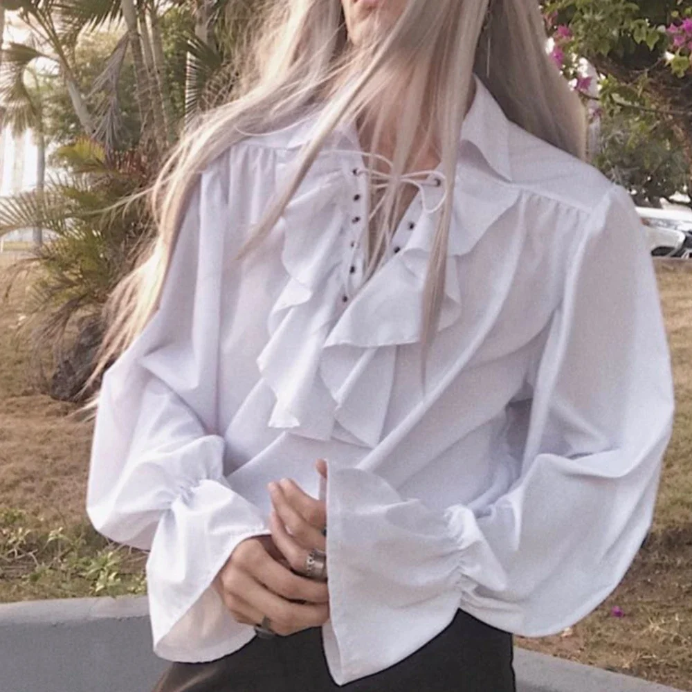 Medieval Gothic Lace Up Pirate Shirt - Hommes Pirate Chemise Vampire Prince Poète