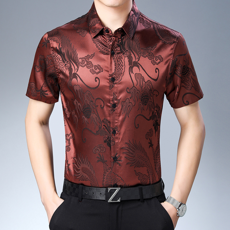 Chemise en satin à manches cou - Mens Satin Silk Dress Shirt avis et prix