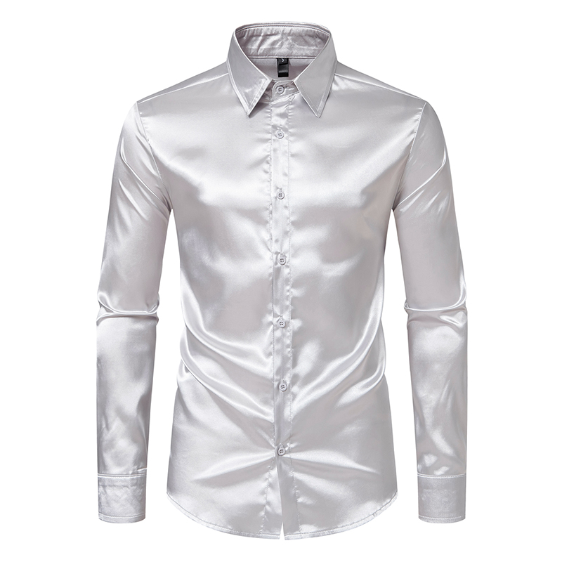 Chemises de luxe en Satin noir - Mens Satin Silk Dress Shirt avis et prix
