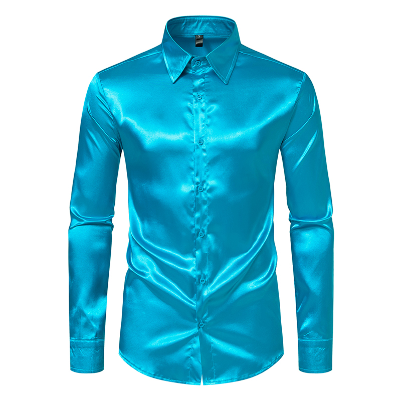 Chemises de luxe en Satin noir - Mens Satin Silk Dress Shirt avis et prix