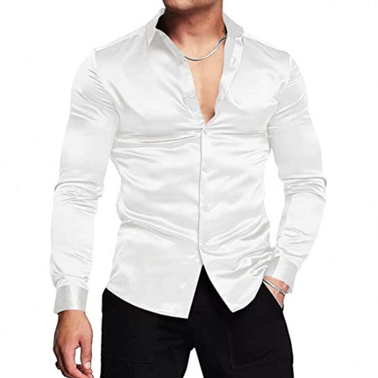 Printemps automne soie Satin c - Mens Satin Silk Dress Shirt avis et prix