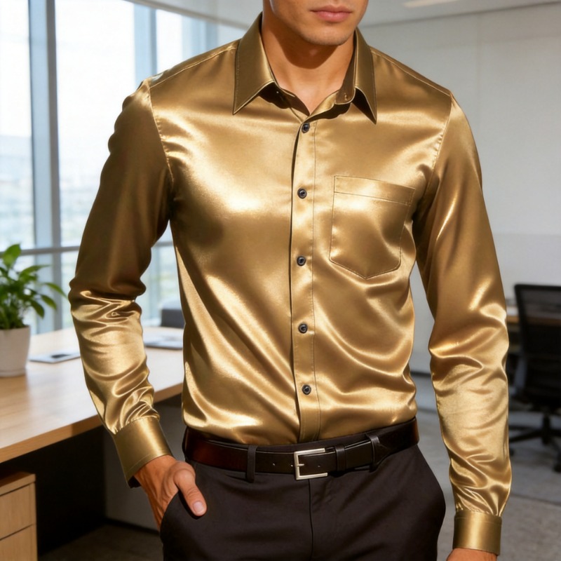 Chemise habillée homme en soie - Mens Satin Silk Dress Shirt avis et prix