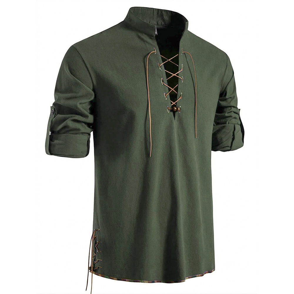 Chemise médiévale à col Henley - Medieval Gothic Lace Up Pirate Shirt avis et prix