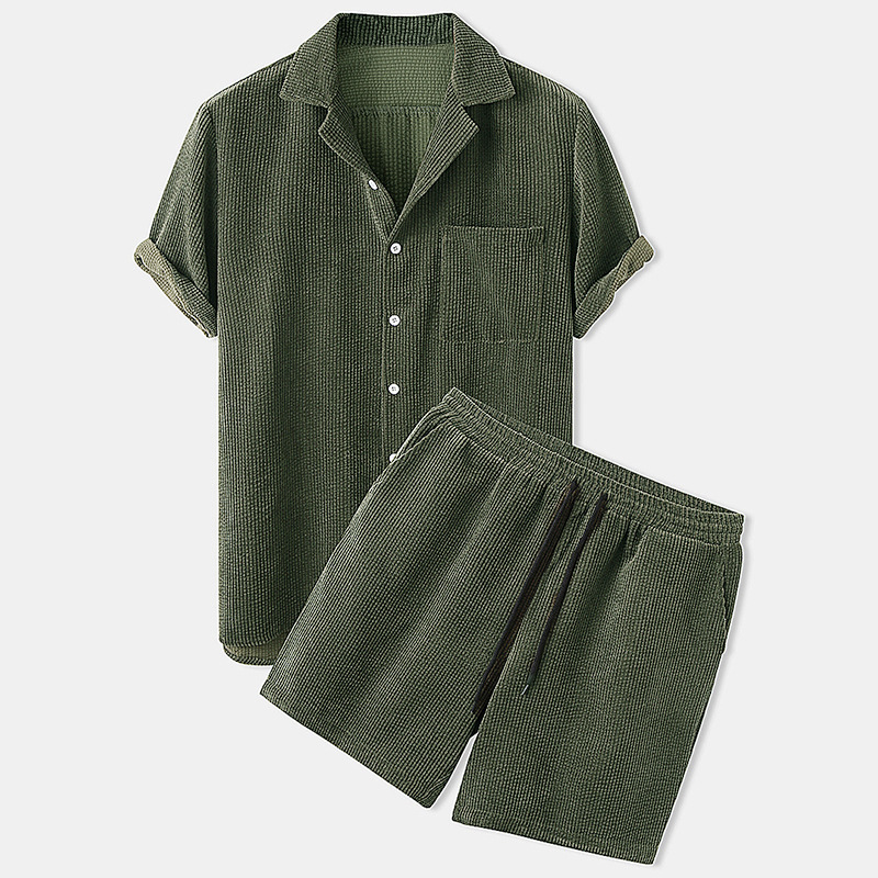 Ensemble chemise et short en v - Corduroy Button Up Shirt Men avis et prix
