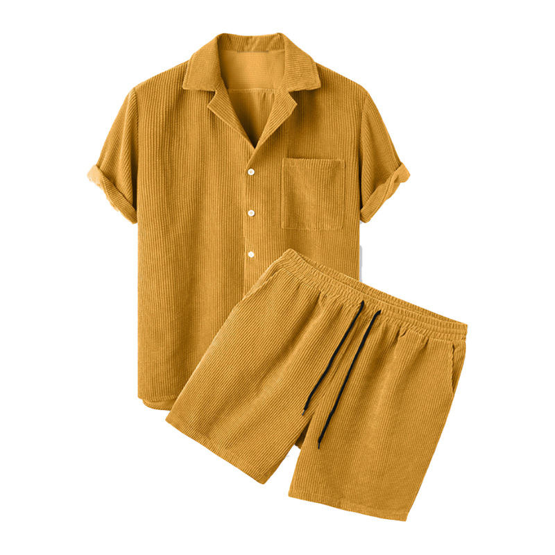 Ensemble chemise et short en v - Corduroy Button Up Shirt Men avis et prix