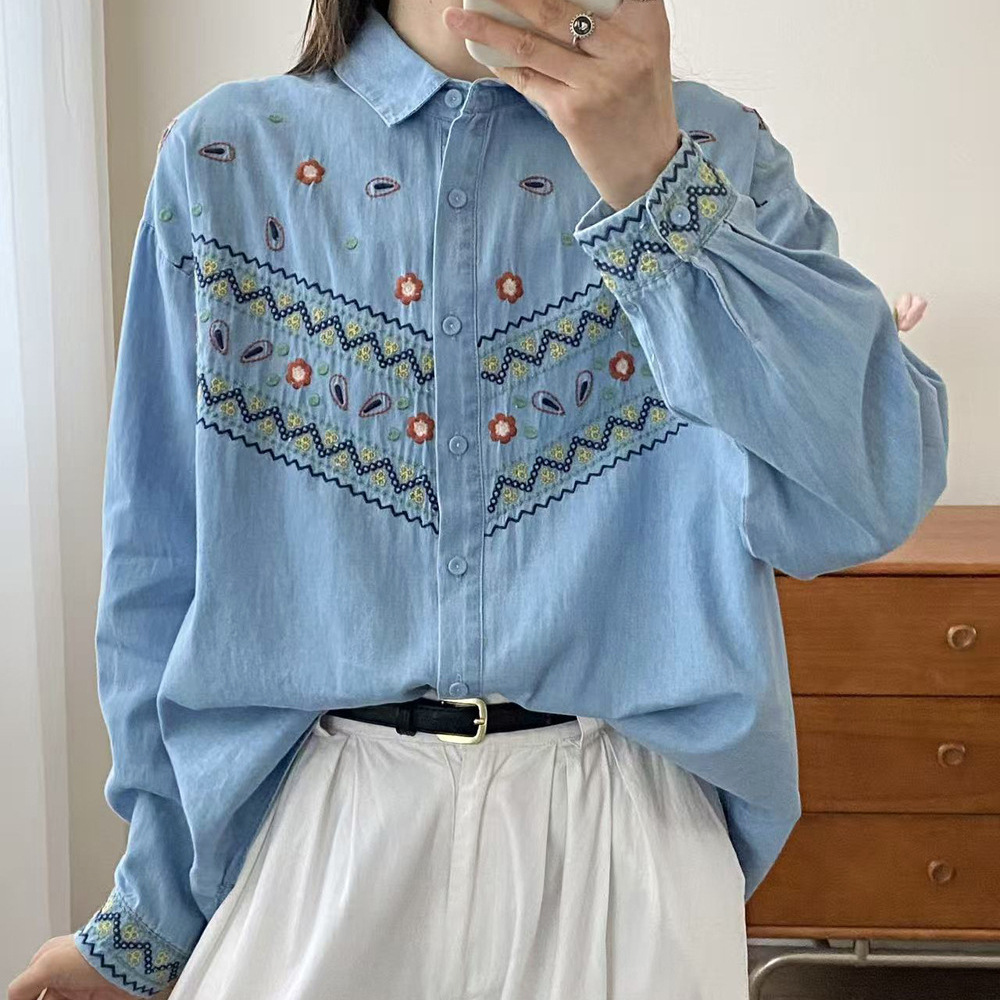 Chemise en jean brodée pour fe - Jeans avis et prix