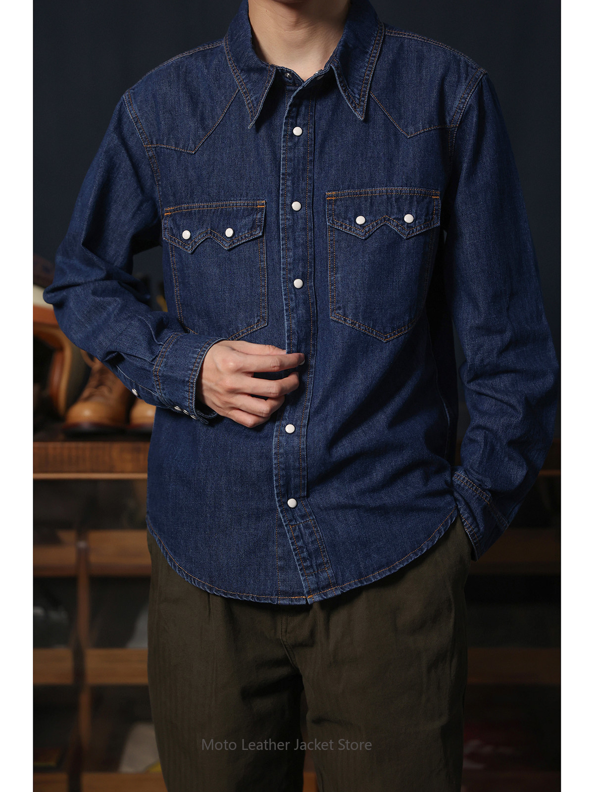 Chemise en jean western rétro  - Mens Western Denim Pearl Snap Shirt avis et prix
